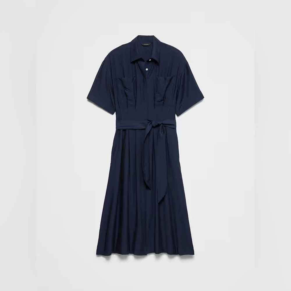 NWT! Banana Republic Navy Pleated Midi Shirtdress - Size XL 🎻 - Picture 4 of 5